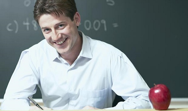 Math teacher with apple