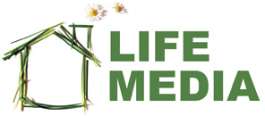 Sketchy house followed by words Life Media